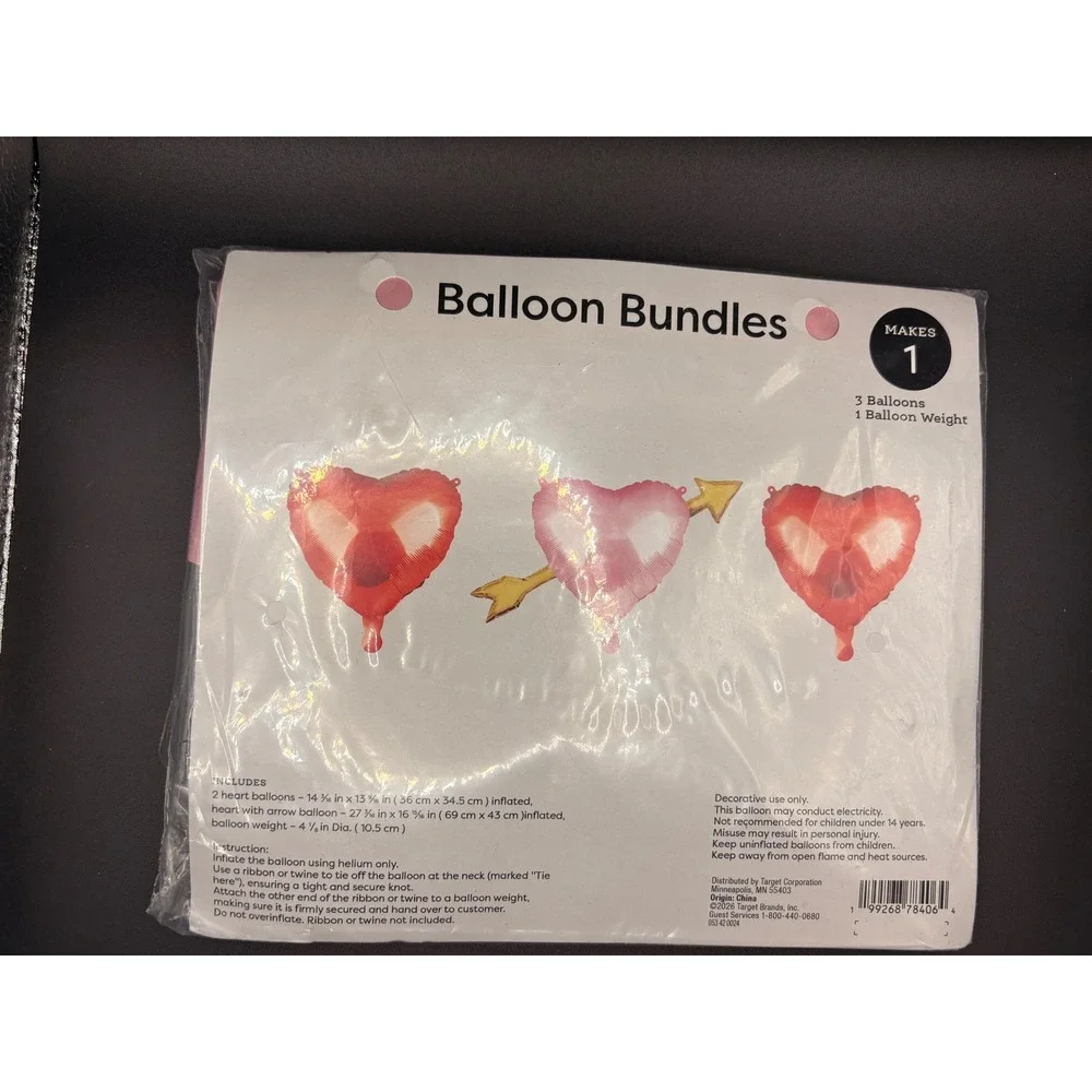 Target Valentine's Day Heart Balloon Bundle 3ct Red Pink with Arrow and Weight